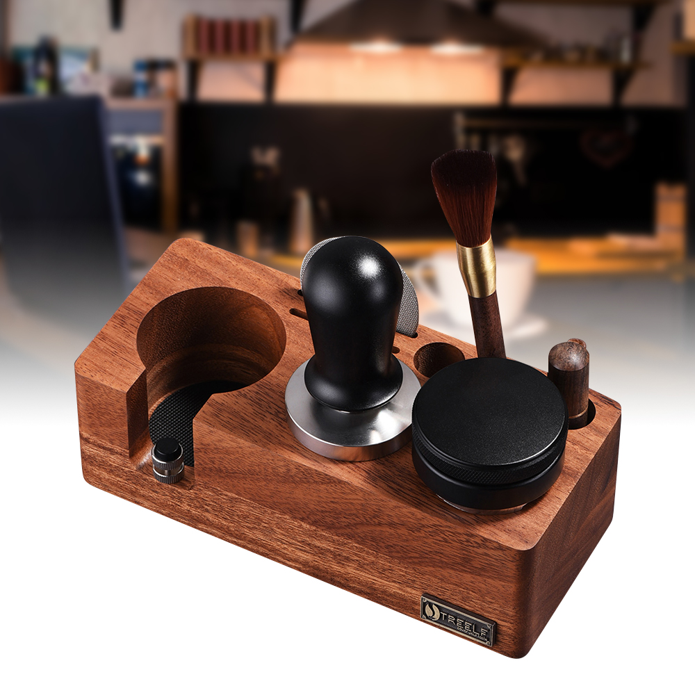 Espresso Tamper Set - TREELF コーヒータンパーホルダー多機能スタンドクルミエスプレッソタンピングステーションマットラック 54/58 ミリメートルコーヒーマシンアクセサリー