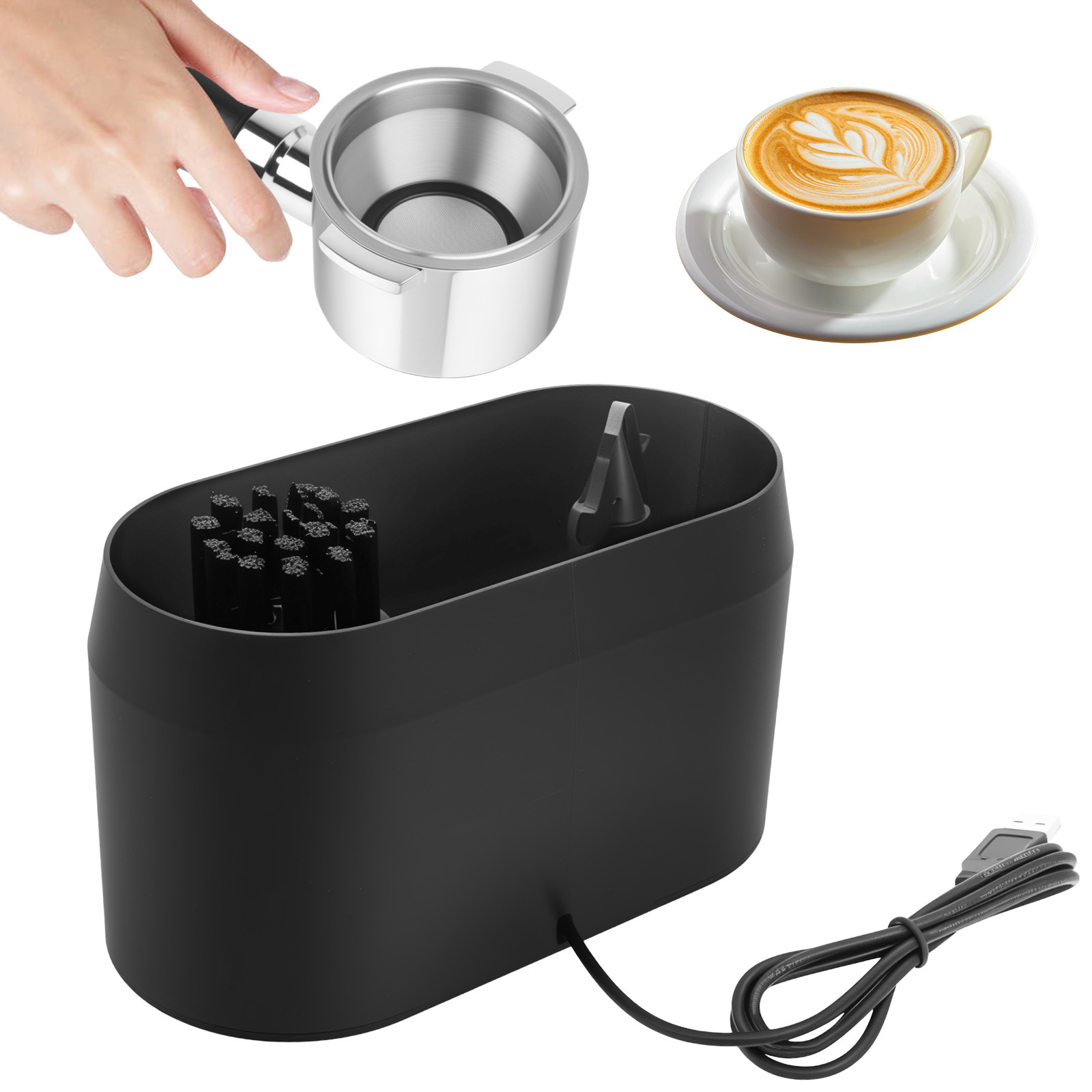 Coffee Equipment Holder - 自動ノックボックスクリーナー 電動自動ノックボックスクリーナー コーヒーポルタフィルター洗浄キット ホルダー付き洗浄ブラシ