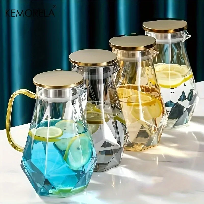 Coffee Equipment Home - 1 個ダイヤモンドテクスチャガラスティーポットセット温冷水ケトル水差し透明コーヒーポット家庭用水カラフェガラスピッチャー