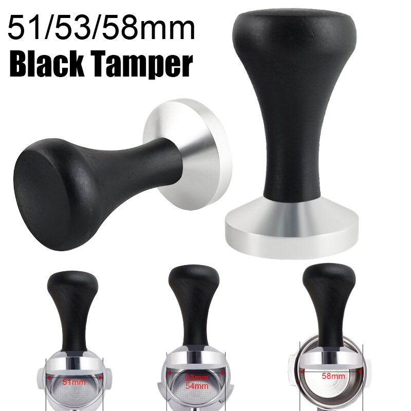 Espresso Tamper Set - 1pc 51/53/58mmエスプレッソタンパーブラックウッドハンドル付き,ディストリビューターコーヒータンパー51/54/58mmポルタフィルターコーヒーツール