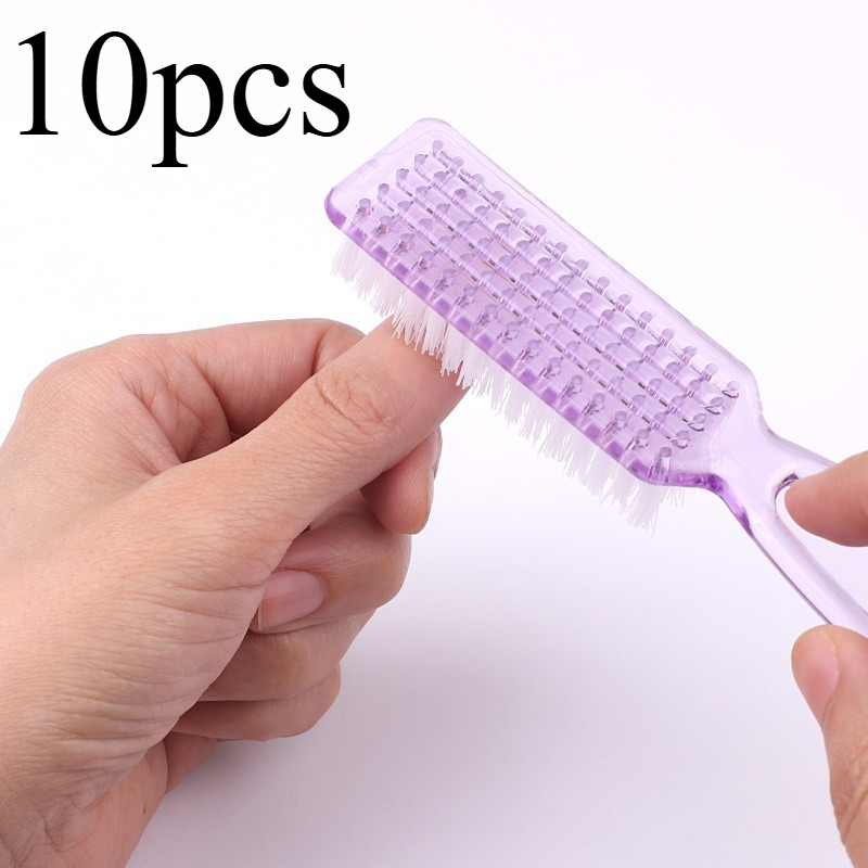 Group Head Brush - 10個入りロングハンドルネイルケアツール：角型ヘッドネイルブラシ、ほこり取りブラシ、ネイルダストクリーニングブラシ、靴ブラシ