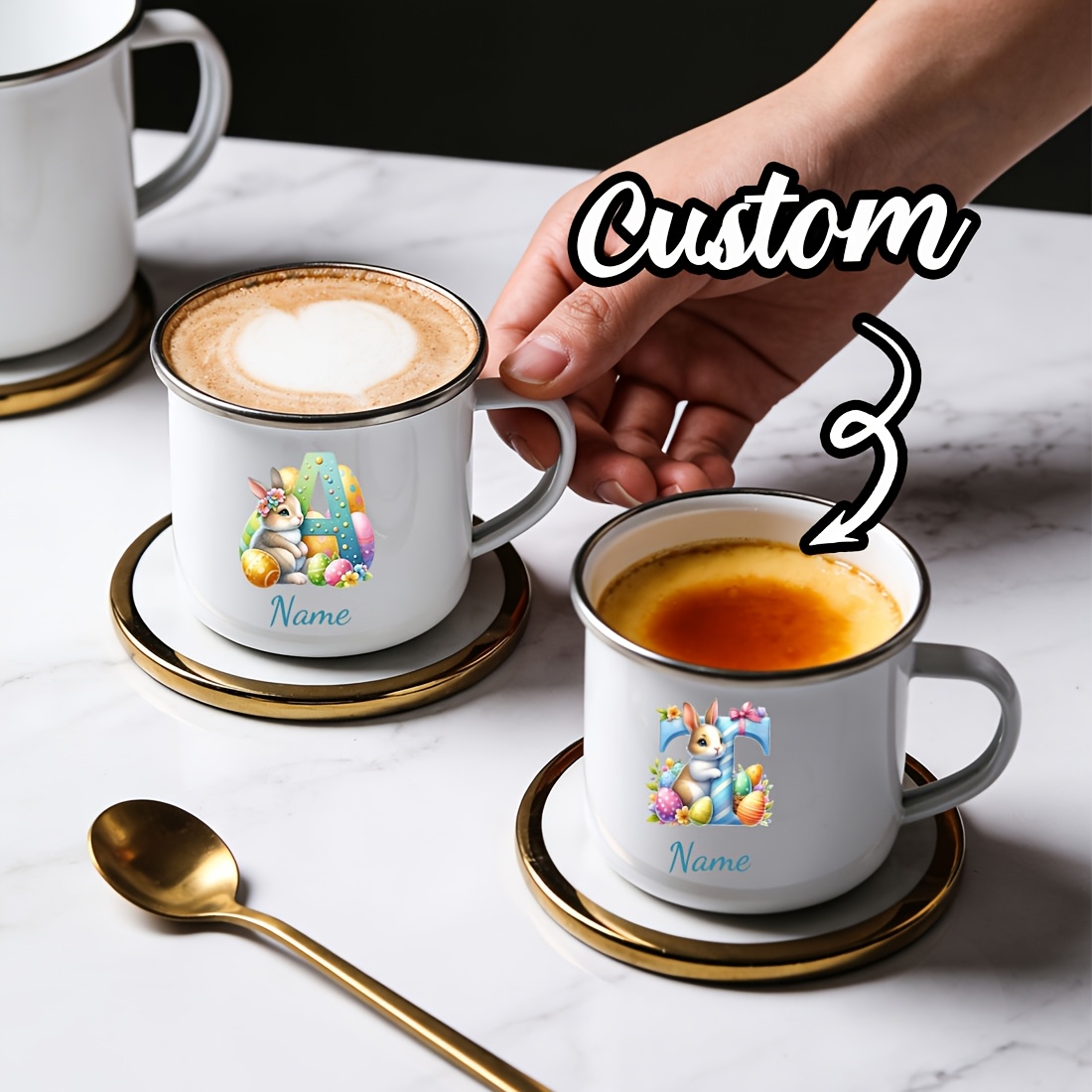 パーソナライズされたマグカップ花柄イニシャルレターネームカッ - Coffee Equipment With Name のレビューと価格
