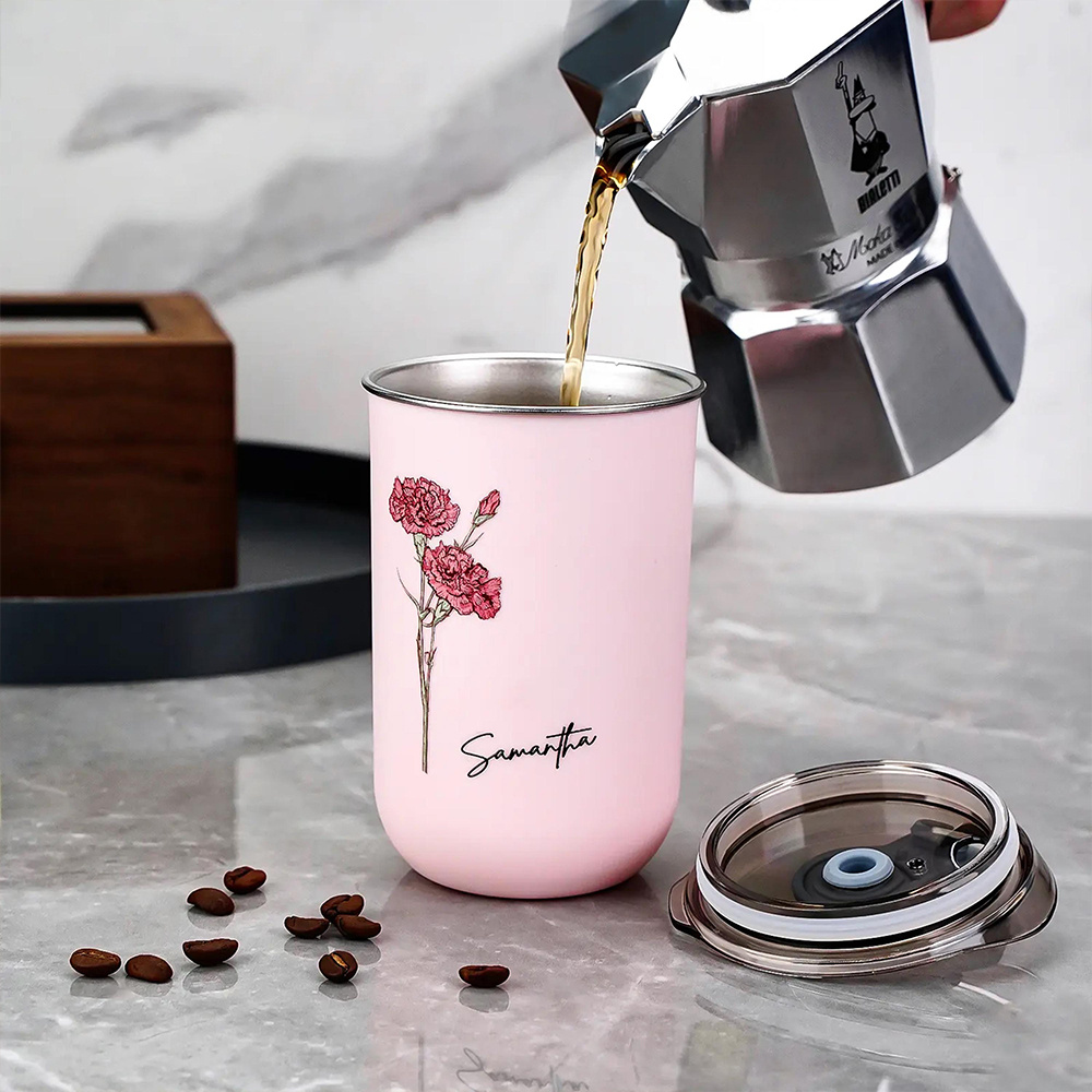パーソナライズされた誕生花柄コーヒータンブラー、カスタムネー - Coffee Equipment With Name のレビューと価格