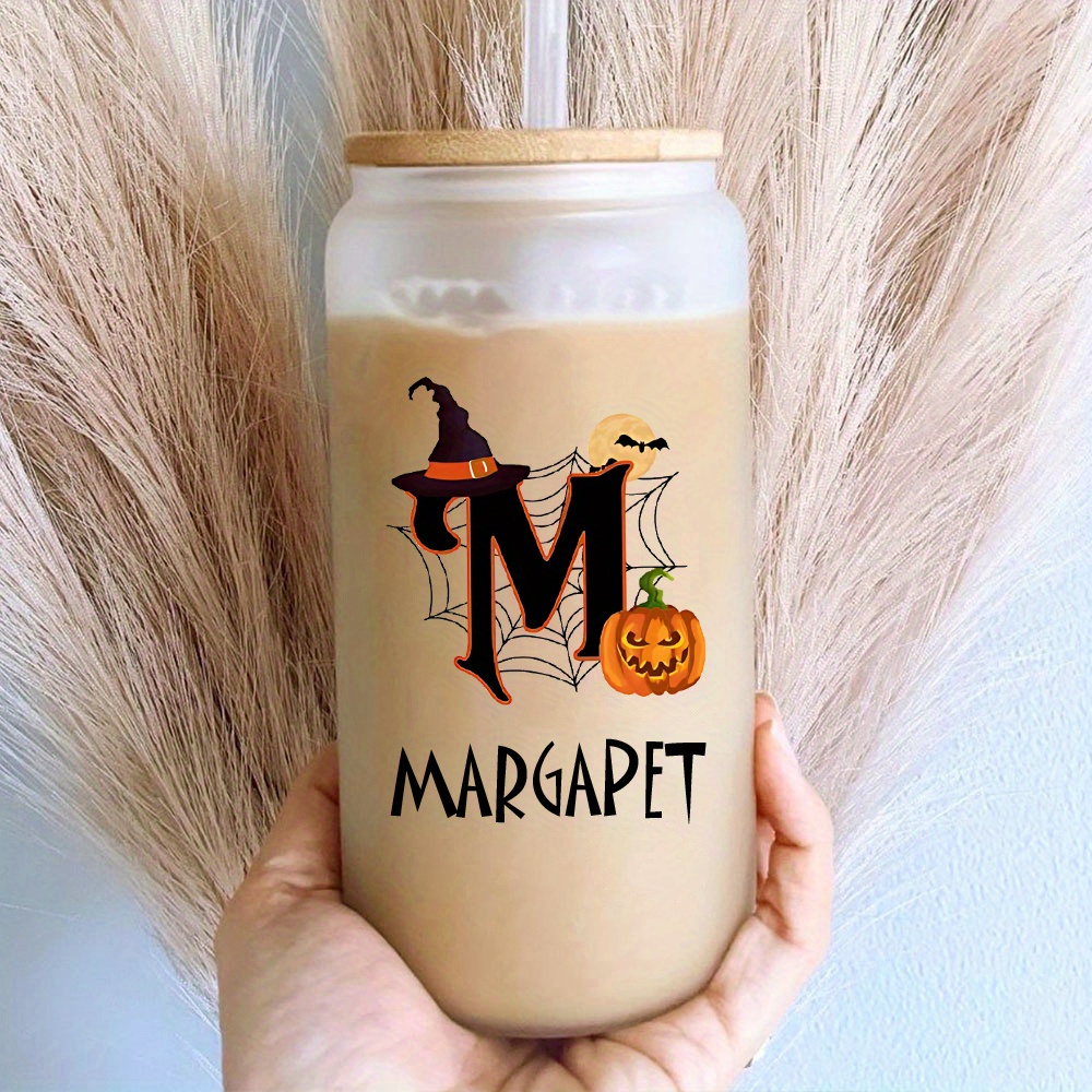 カスタムハロウィンネームグラスカップ、竹製蓋付き、魔女の帽子 - Coffee Equipment With Name のレビューと価格
