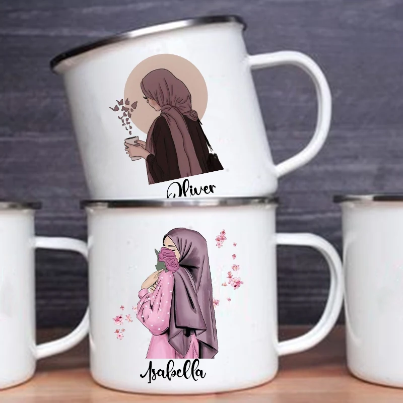 Hijabi-女の子のためのカスタムエナメルカップ,ドリンク - Coffee Equipment With Name のレビューと価格