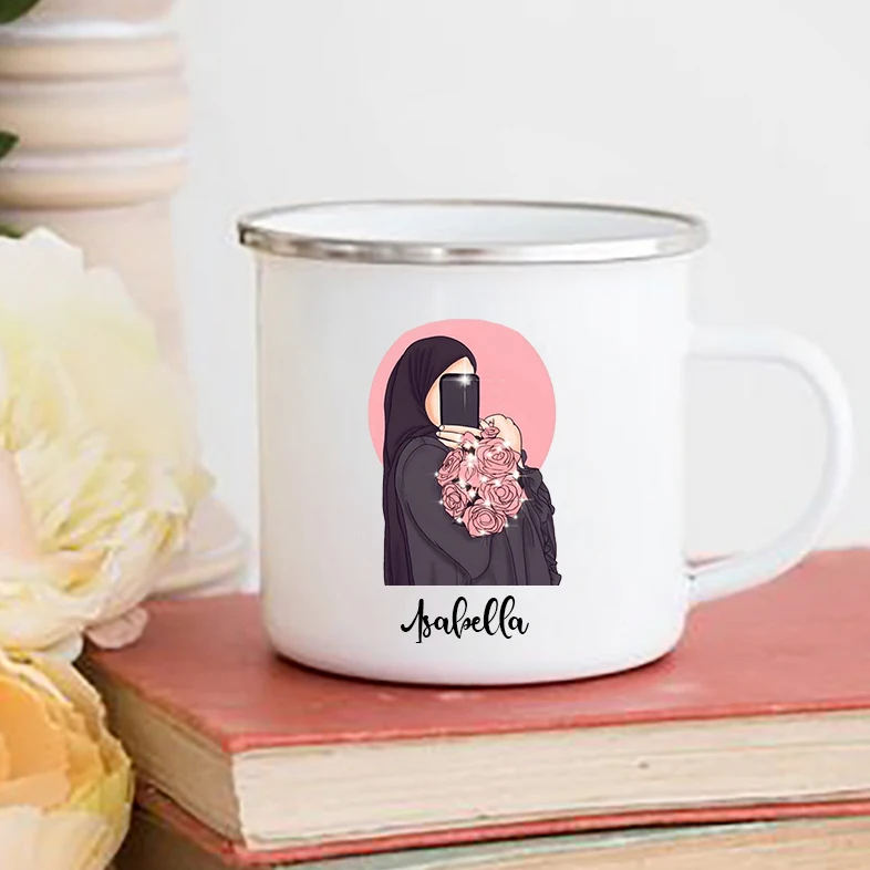 Hijabi-女の子のためのカスタムエナメルカップ,ドリンク - Coffee Equipment With Name のレビューと価格