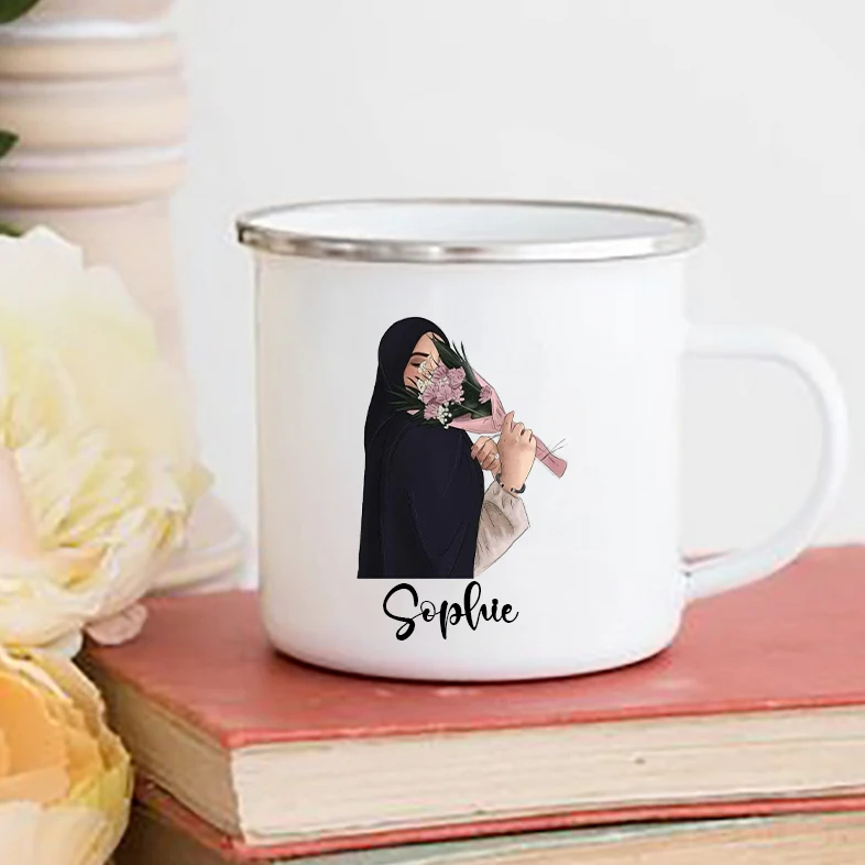 Hijabi-女の子のためのカスタムエナメルカップ,ドリンク - Coffee Equipment With Name のレビューと価格