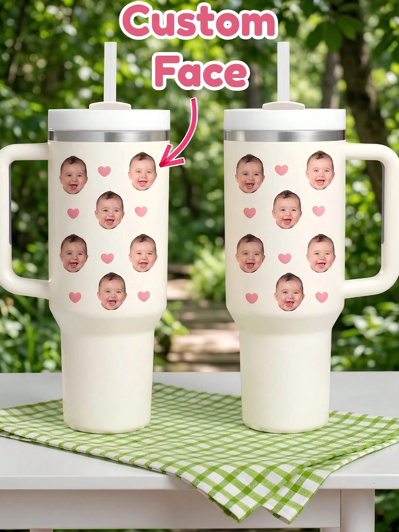 カスタムフェイス断熱タンブラー 40オンス ハンドルとストロ - Coffee Equipment With Name のレビューと価格