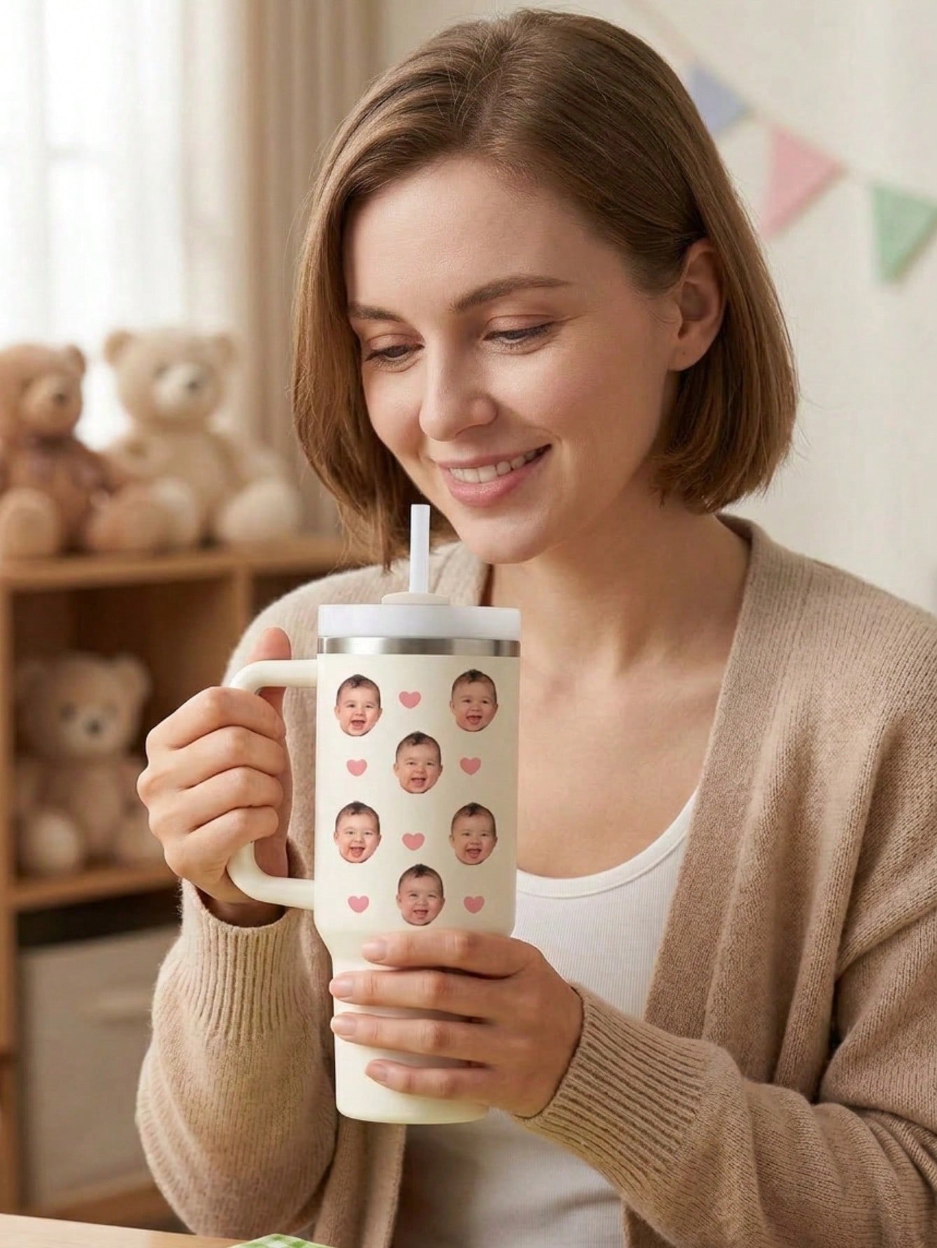 カスタムフェイス断熱タンブラー 40オンス ハンドルとストロ - Coffee Equipment With Name のレビューと価格