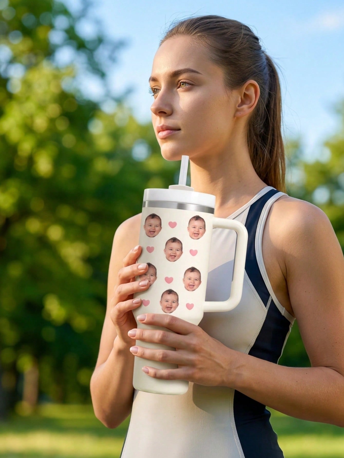 カスタムフェイス断熱タンブラー 40オンス ハンドルとストロ - Coffee Equipment With Name のレビューと価格